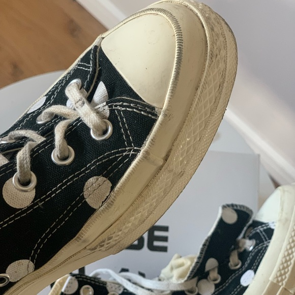 CDG PLAY Hi-top Black w/ White Polka Dots Converse Size 10 - Picture 8 of 11